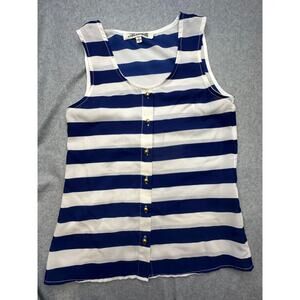 Nautical Preppy Annabella Blue White Striped Sleeveless Button Down Shell